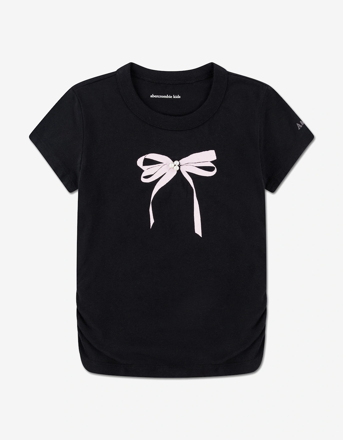 Girls Pearl Bow Ruched T-Shirt in Black, 5 of 4
