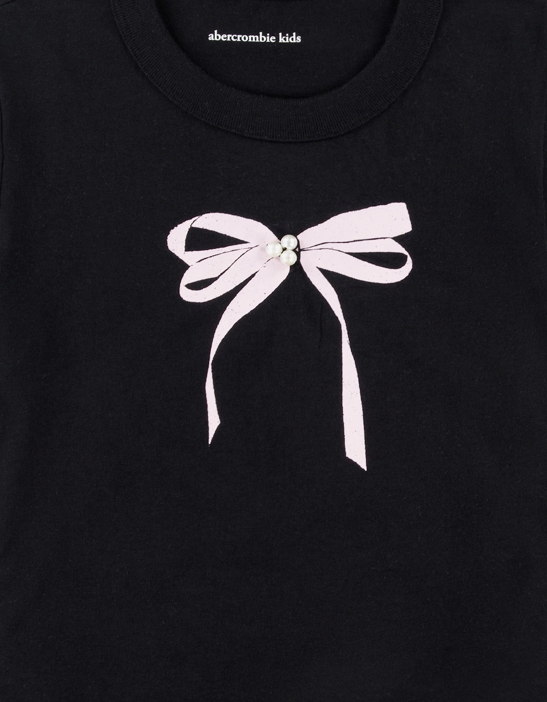 Girls Pearl Bow Ruched T-Shirt in Black