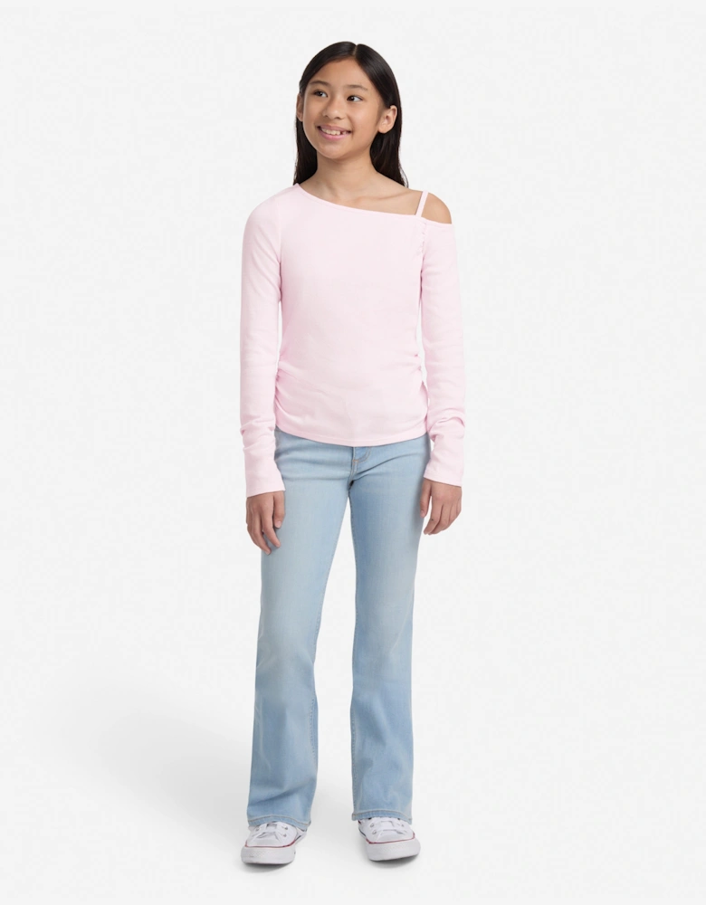 Girls Asymmetrical Ruched Long Sleeve Top in Pink