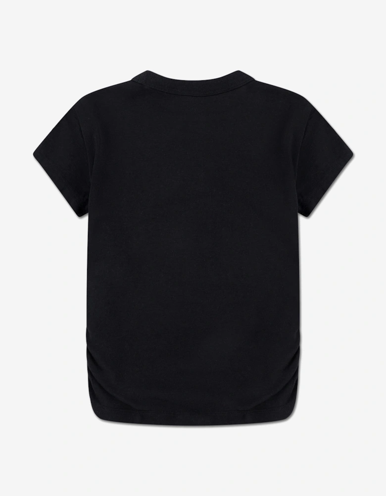 Girls Pearl Bow Ruched T-Shirt in Black