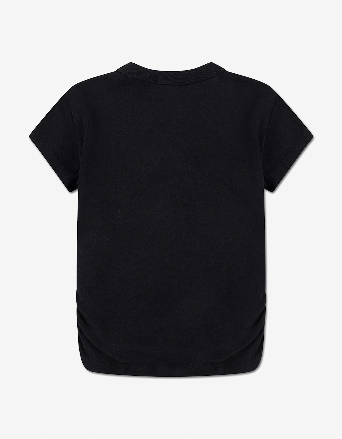 Girls Pearl Bow Ruched T-Shirt in Black