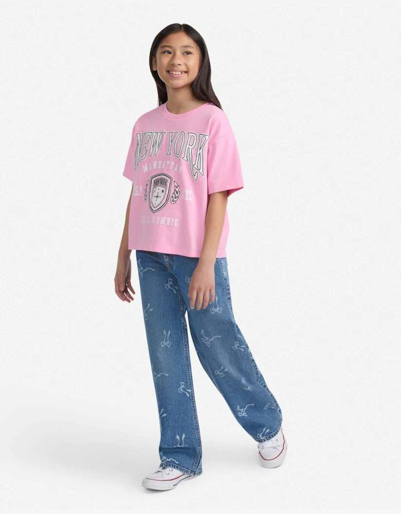 Girls HR Discharge Wide Leg Jeans in Blue