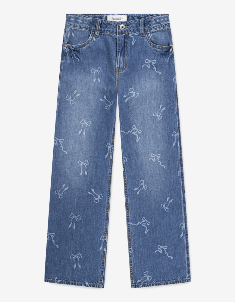 Girls HR Discharge Wide Leg Jeans in Blue
