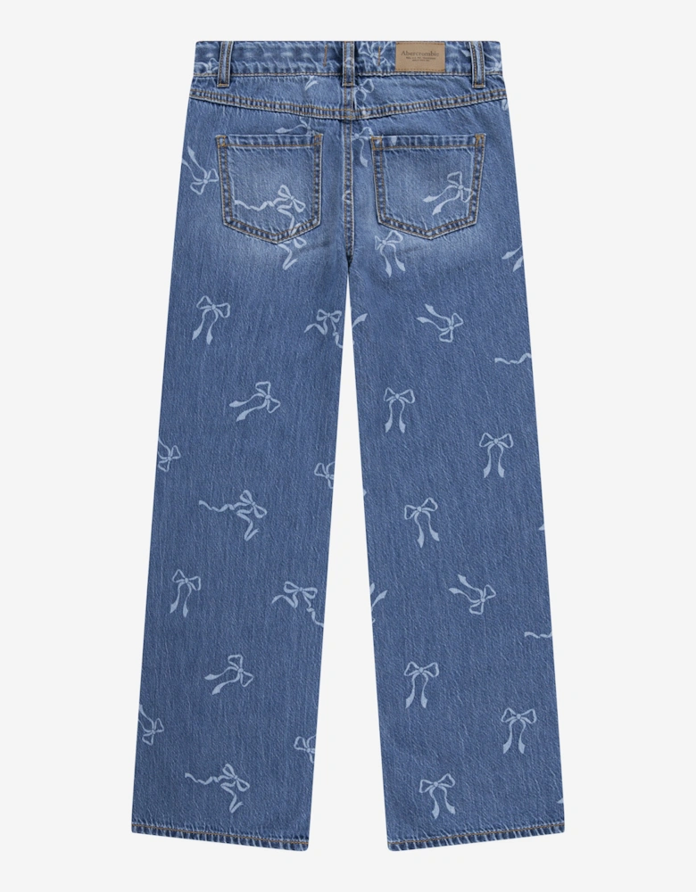 Girls HR Discharge Wide Leg Jeans in Blue