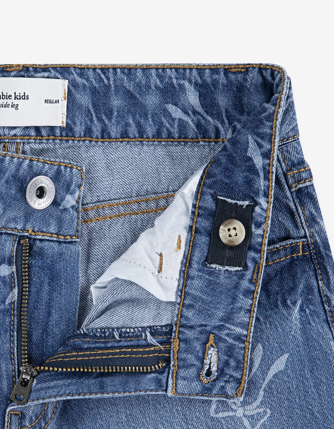 Girls HR Discharge Wide Leg Jeans in Blue