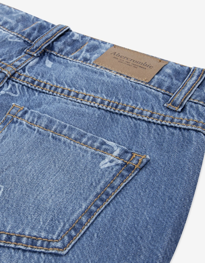 Girls HR Discharge Wide Leg Jeans in Blue