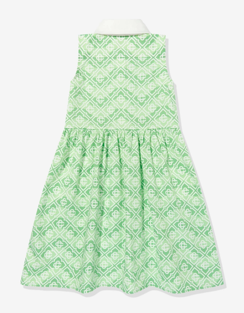 Girls Wavy Monogram Dress in Green