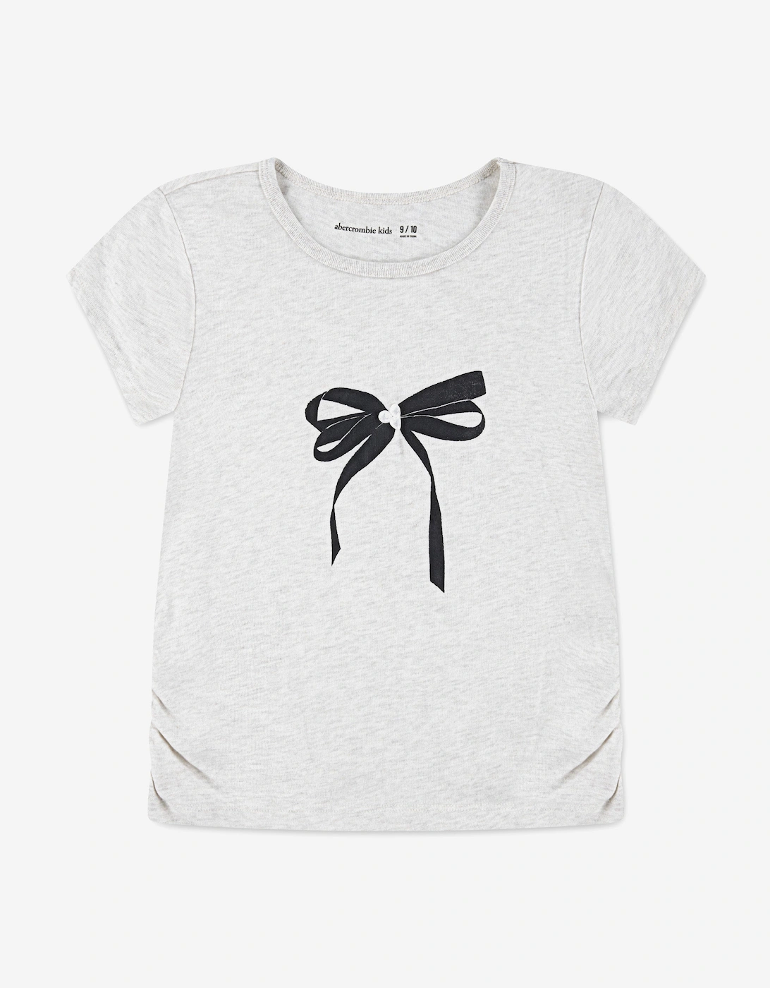 Girls Pearl Bow Ruched T-Shirt in Beige, 5 of 4