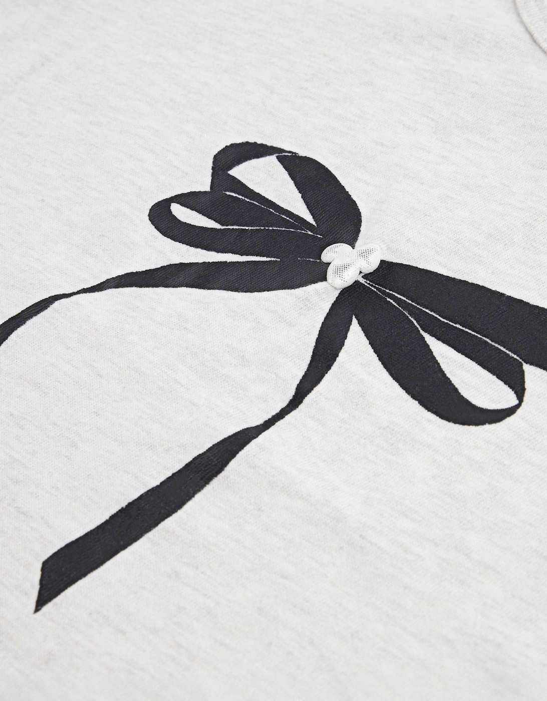 Girls Pearl Bow Ruched T-Shirt in Beige