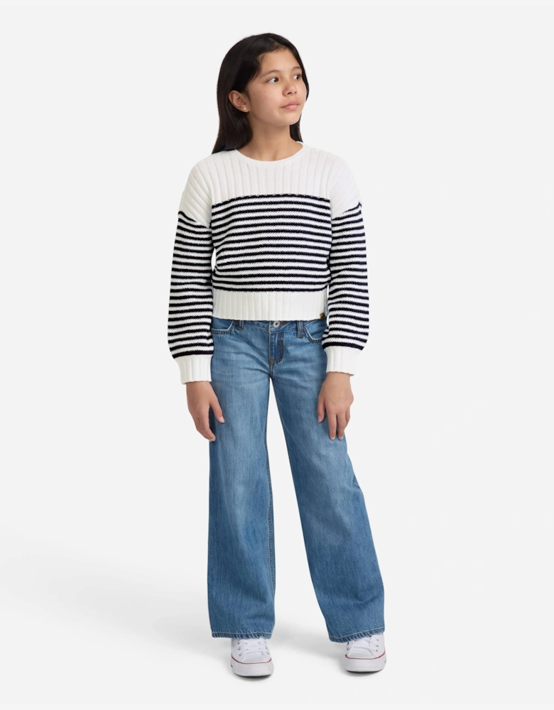 Girls Striped Slash Neck Sweatshirt in White