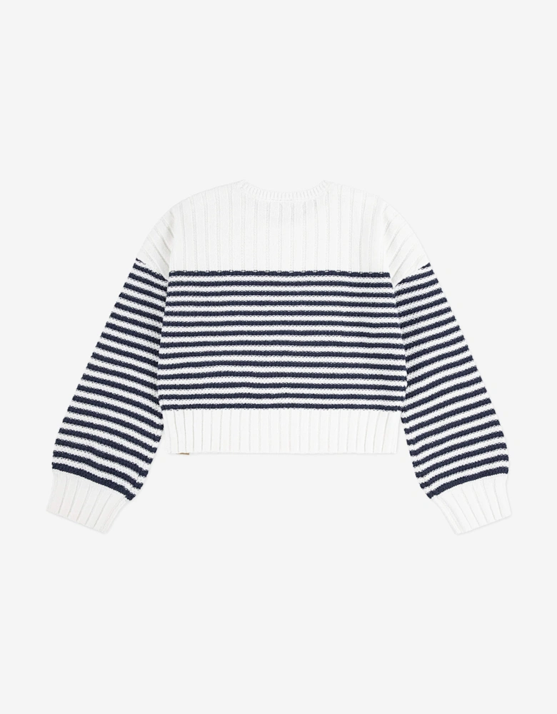 Girls Striped Slash Neck Sweatshirt in White