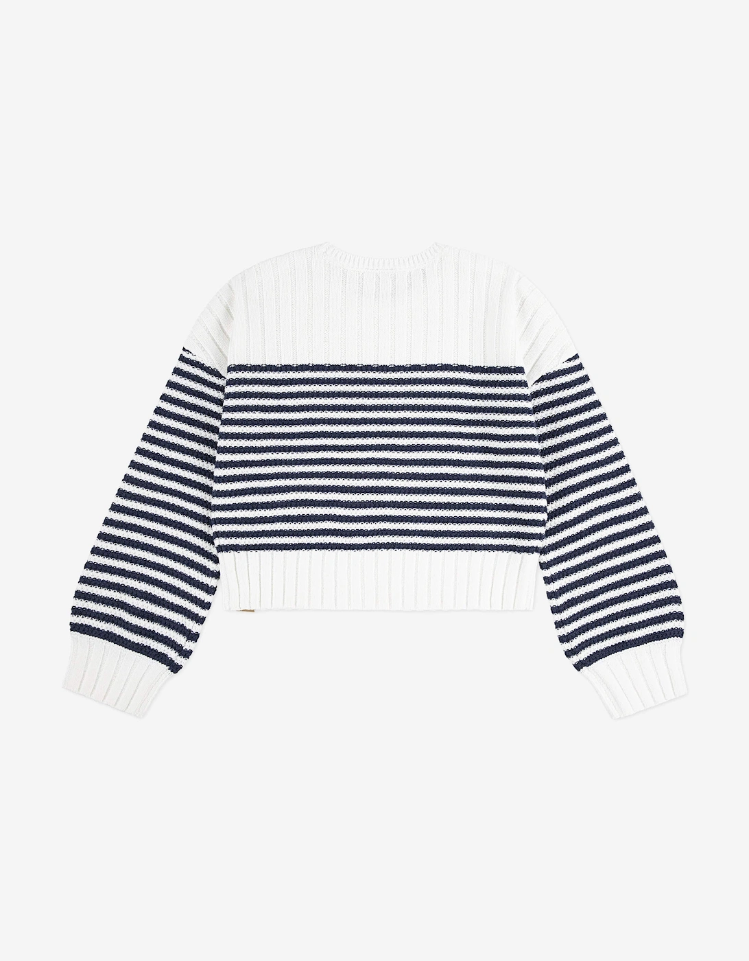 Girls Striped Slash Neck Sweatshirt in White
