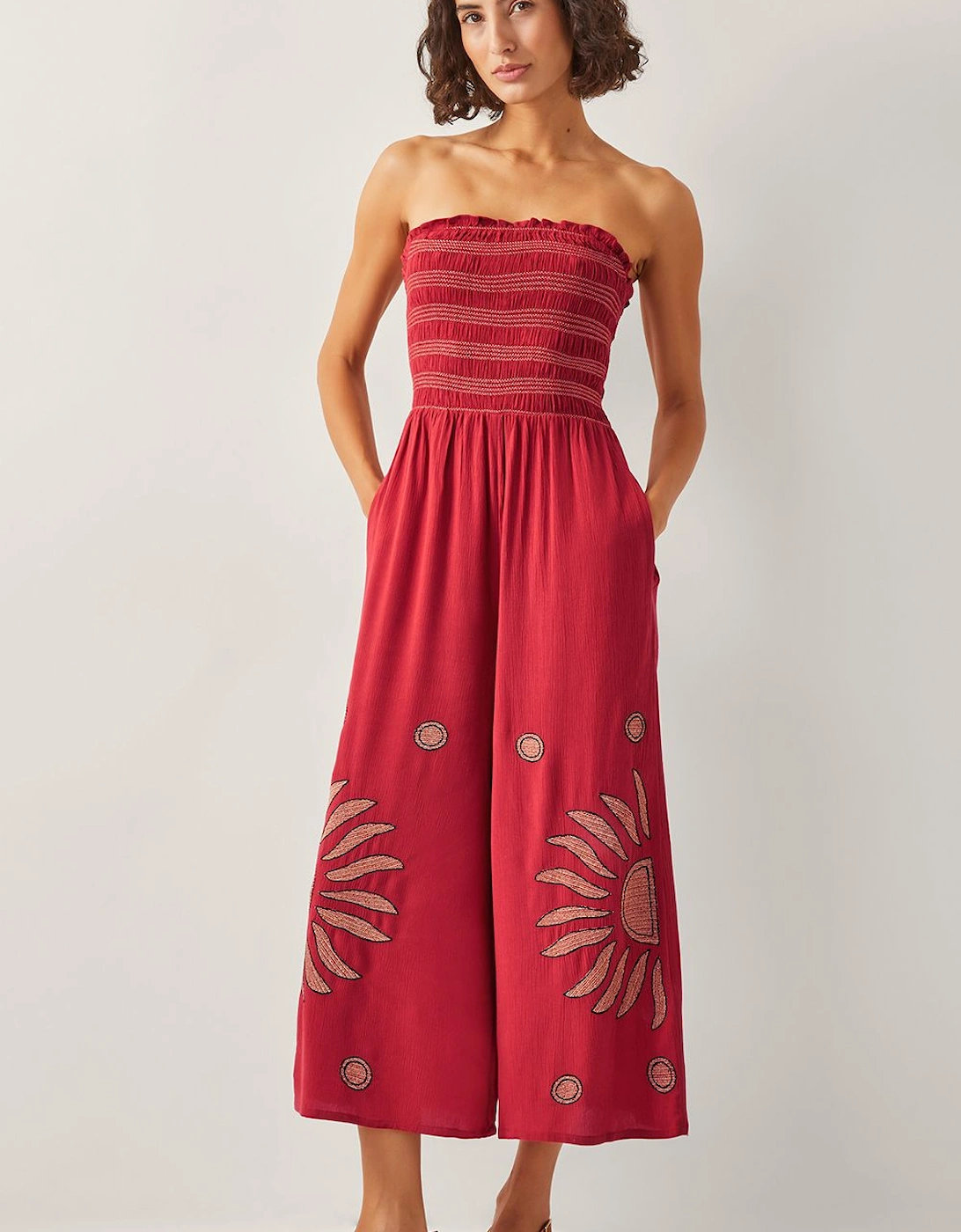 Nadia Shirred Embroidered Jumpsuit Orange, 2 of 1
