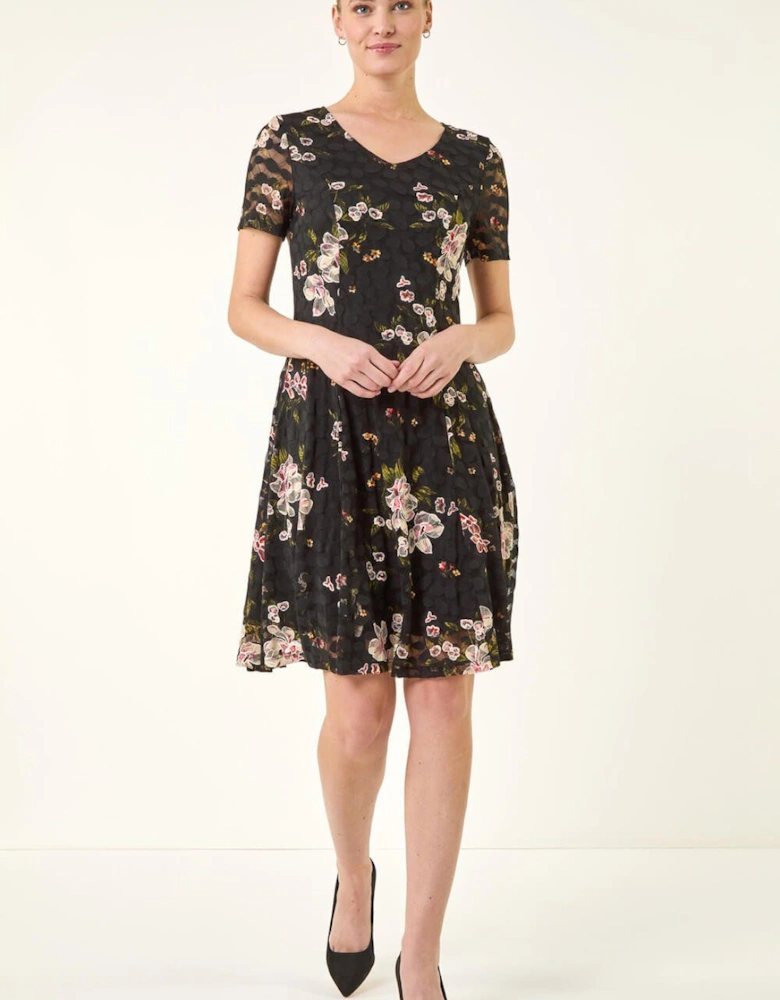 Floral Print Lace Stretch Dress