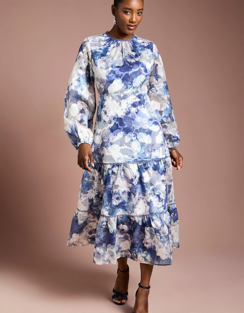 Printed Satin Jacquard Volume Dress