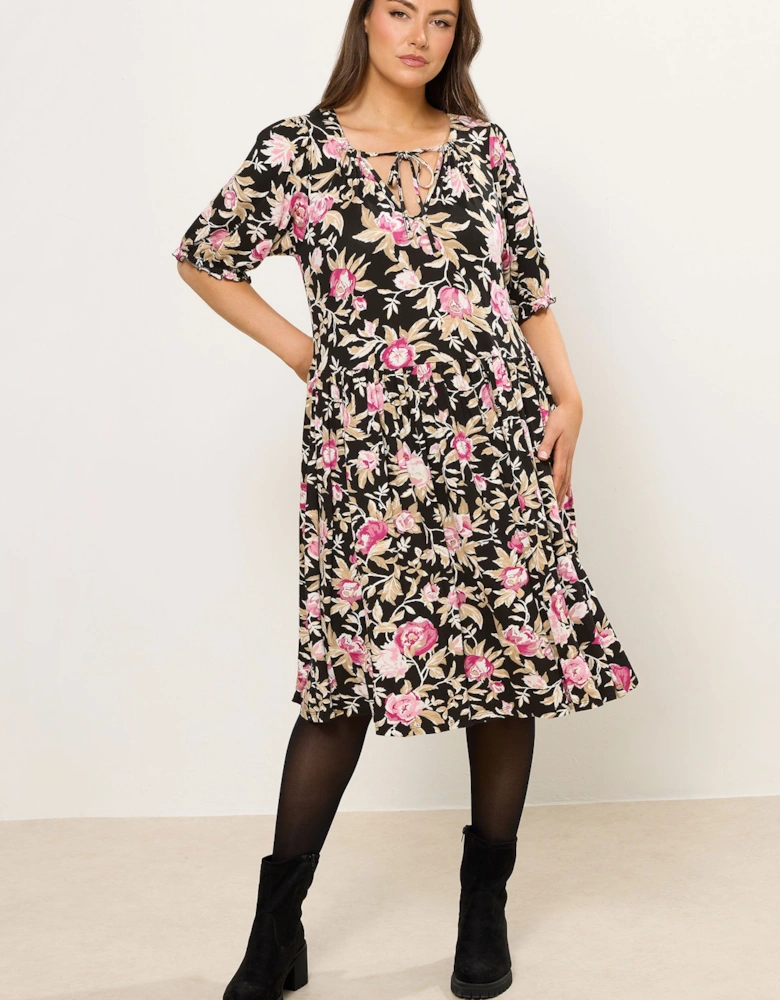 Floral Tie Neck Mini Dress