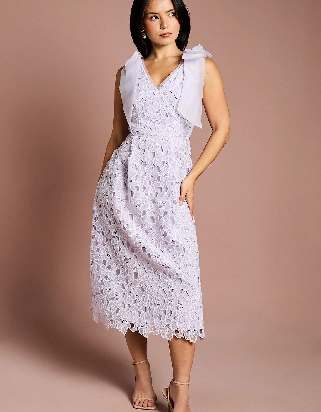 Petite Bow Shoulder Organza Lace Midi Dress, 2 of 1