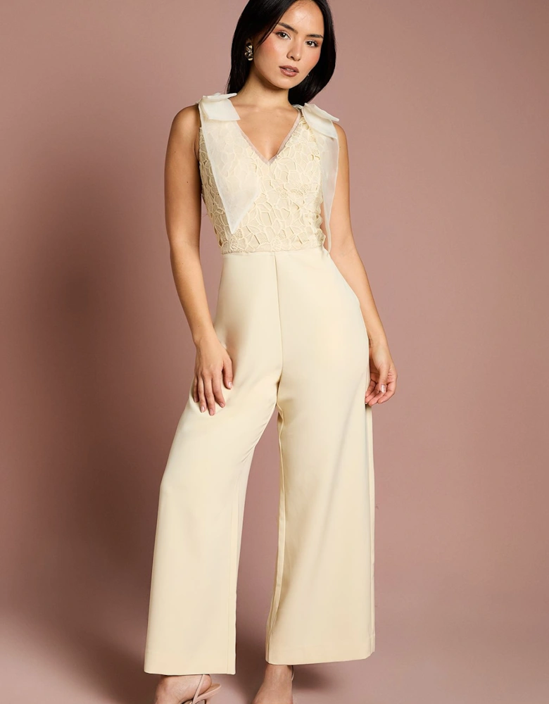 Petite Bow Shoulder Lace Jumpsuit