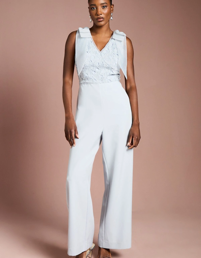 Bow Shoulder Lace Jumpsuit