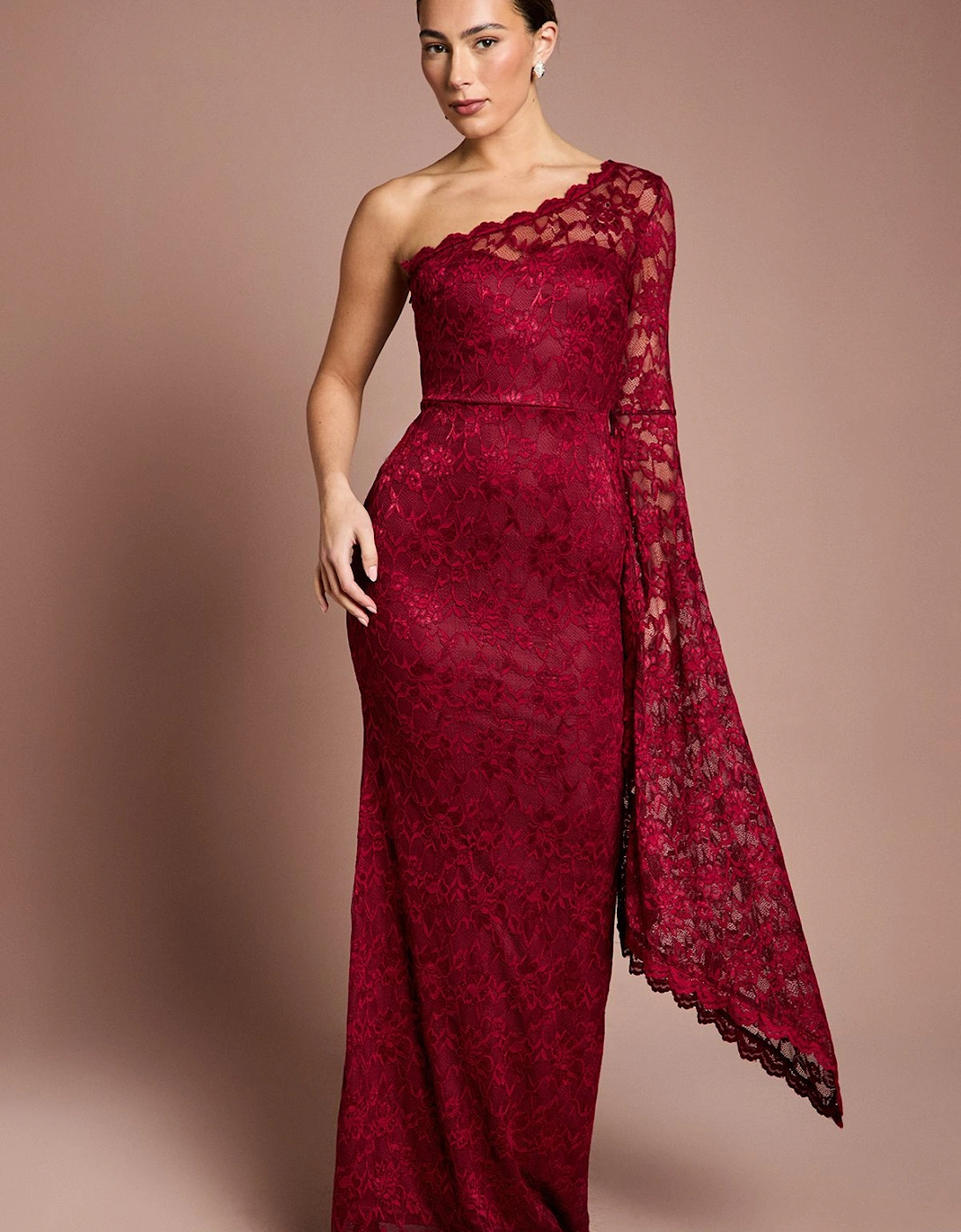 One Shoulder Cap Detail Lace Maxi Dress, 2 of 1