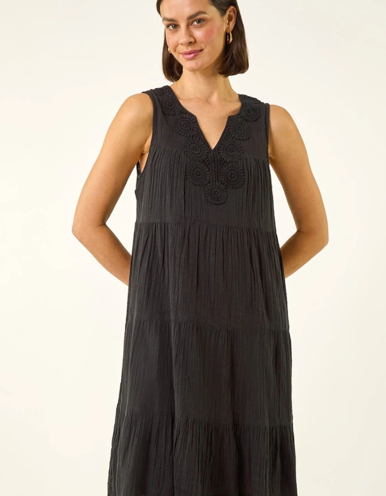 Cotton Trim Detail Smock Dress