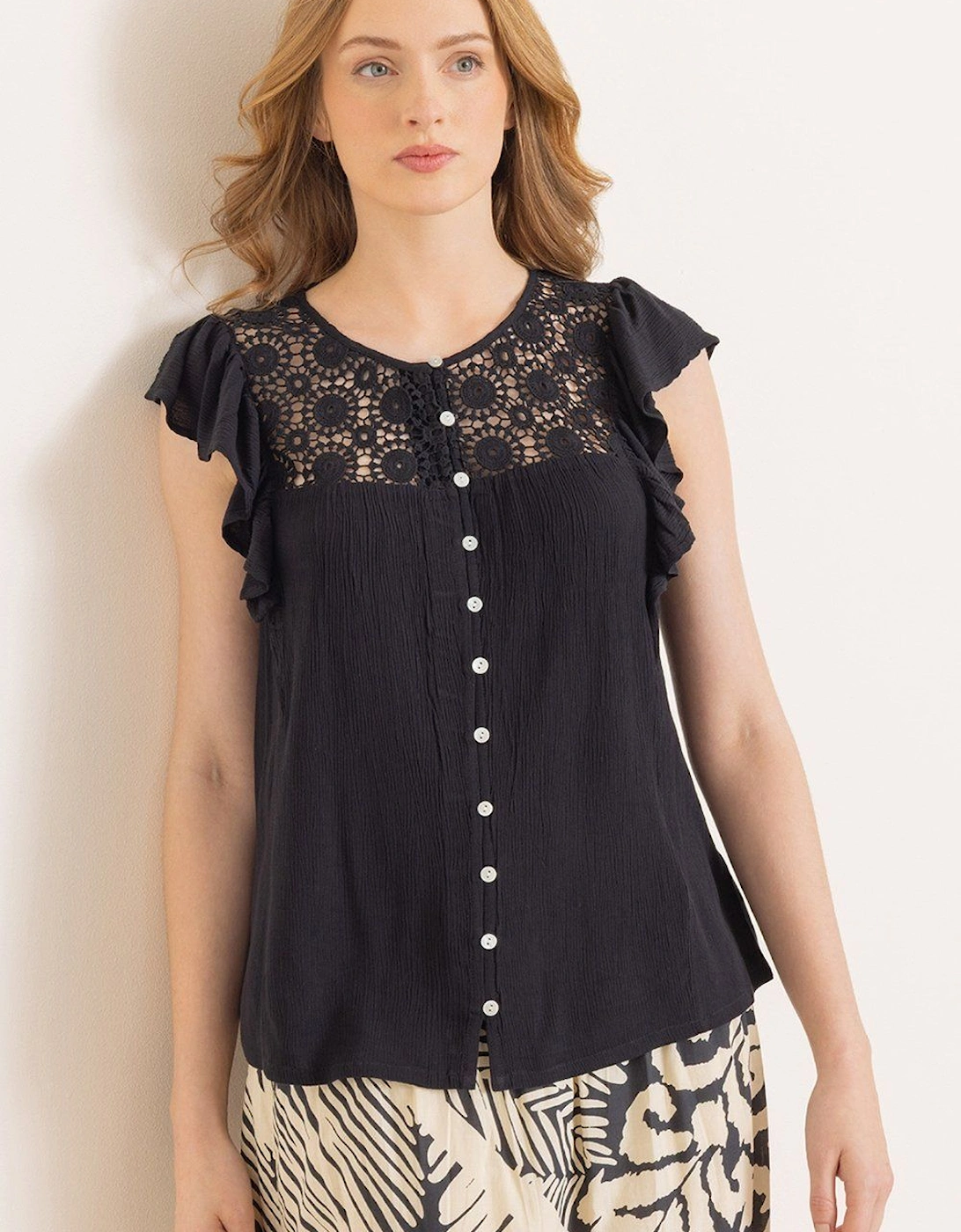 Short Sleeve lace Trim Blouse, 2 of 1
