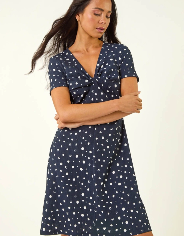 Petite Spot Print Twist Front Dress