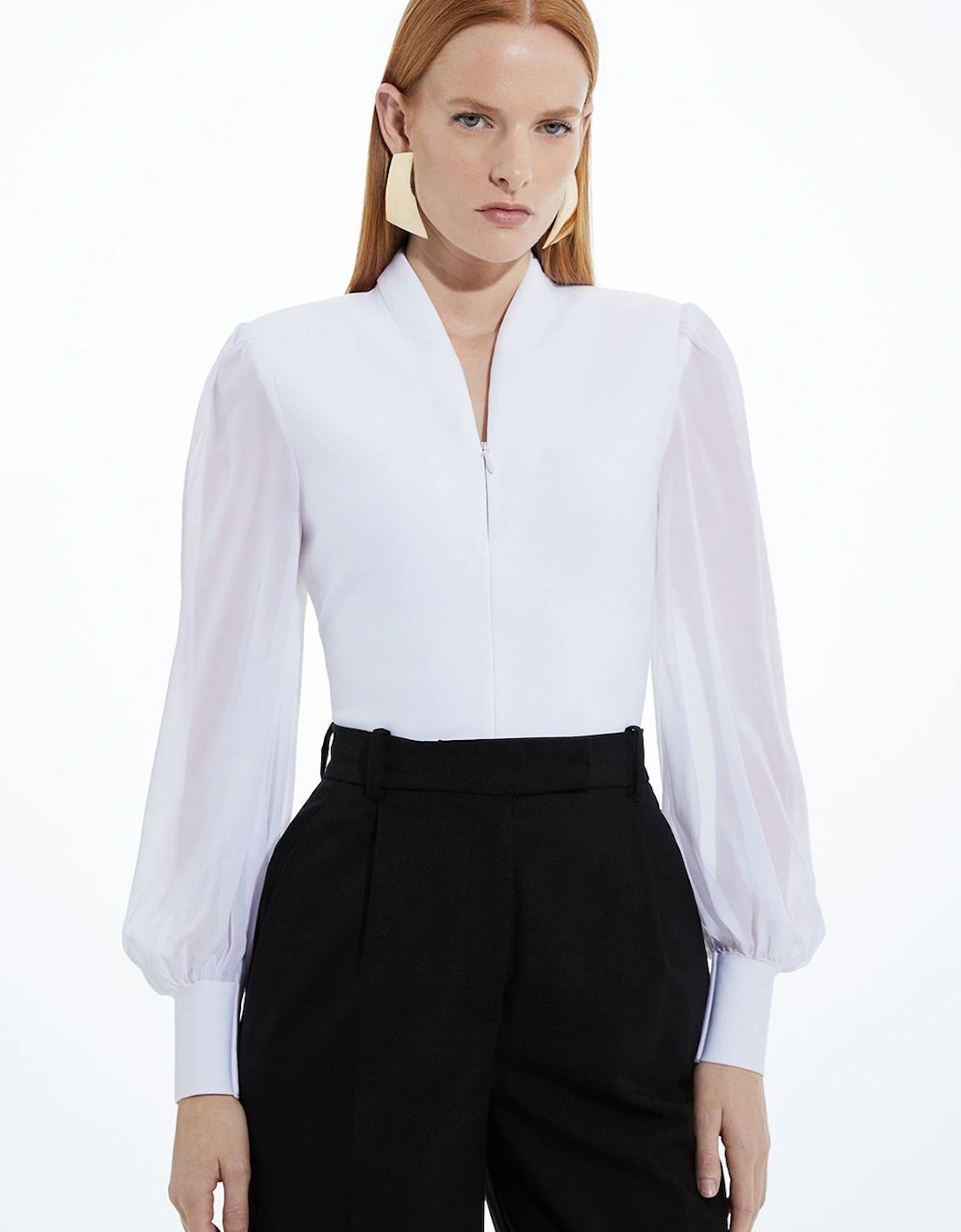 Petite Bandage Figure Form Zip Detail Chiffon Sleeve Knit Top, 2 of 1