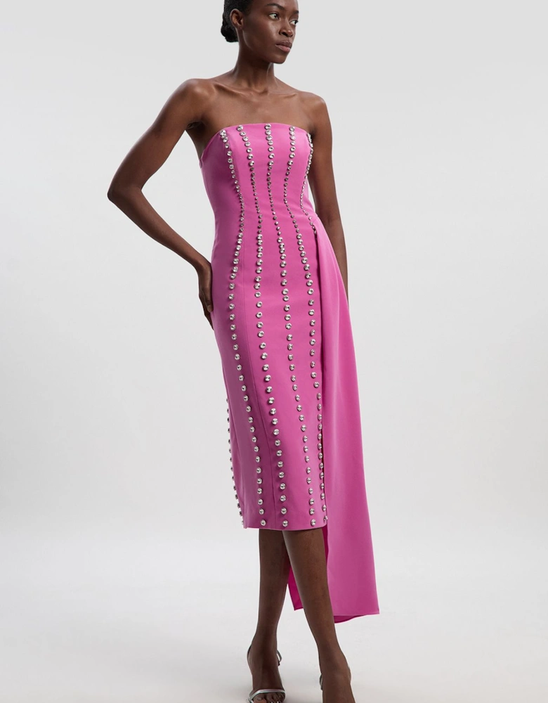 Crystal Embellished Woven Drape Detail Maxi Dress