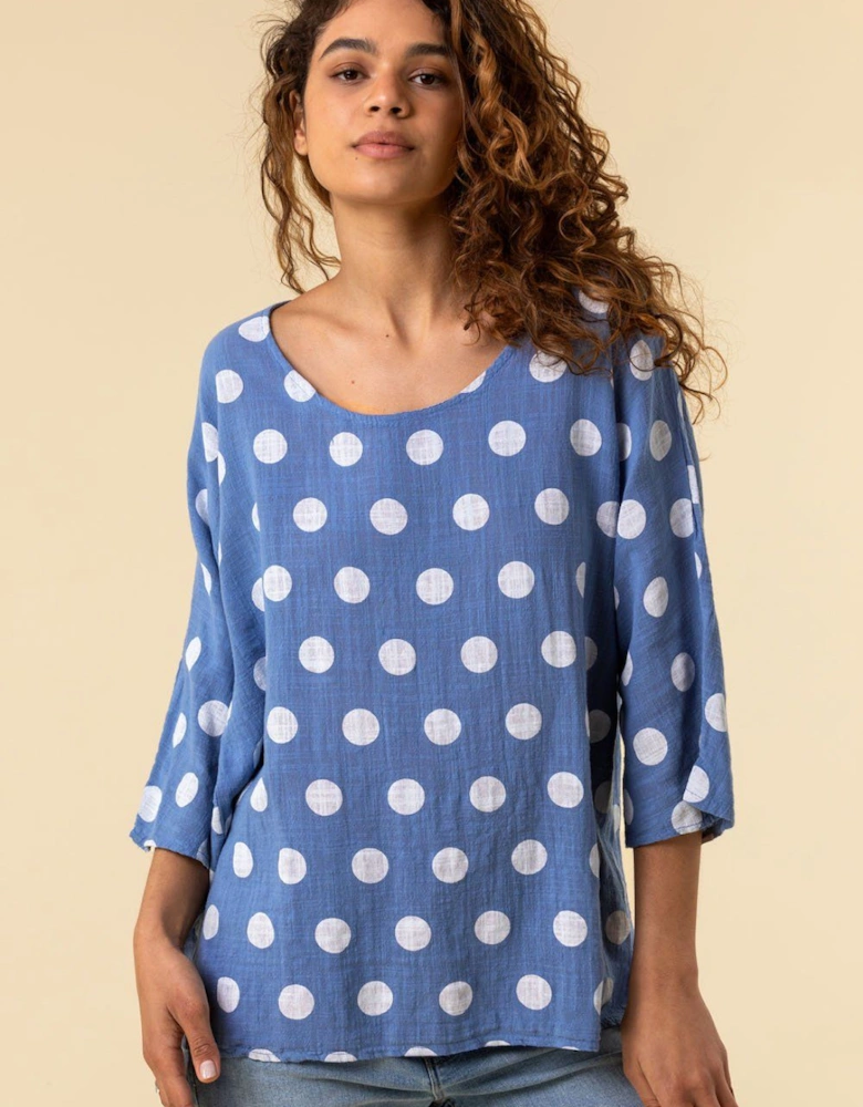 3/4 Sleeve Spot Print Tunic Top