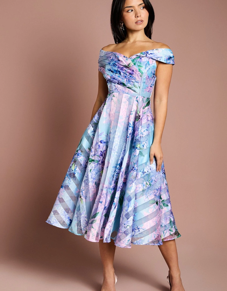 Petite Stripe Organza Pleat Top Midi Dress