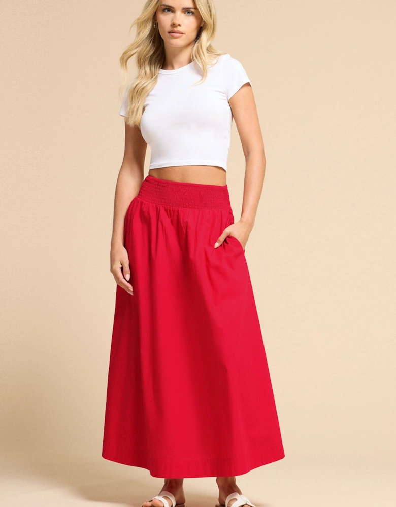 Petite Shirred Poplin Maxi Skirt