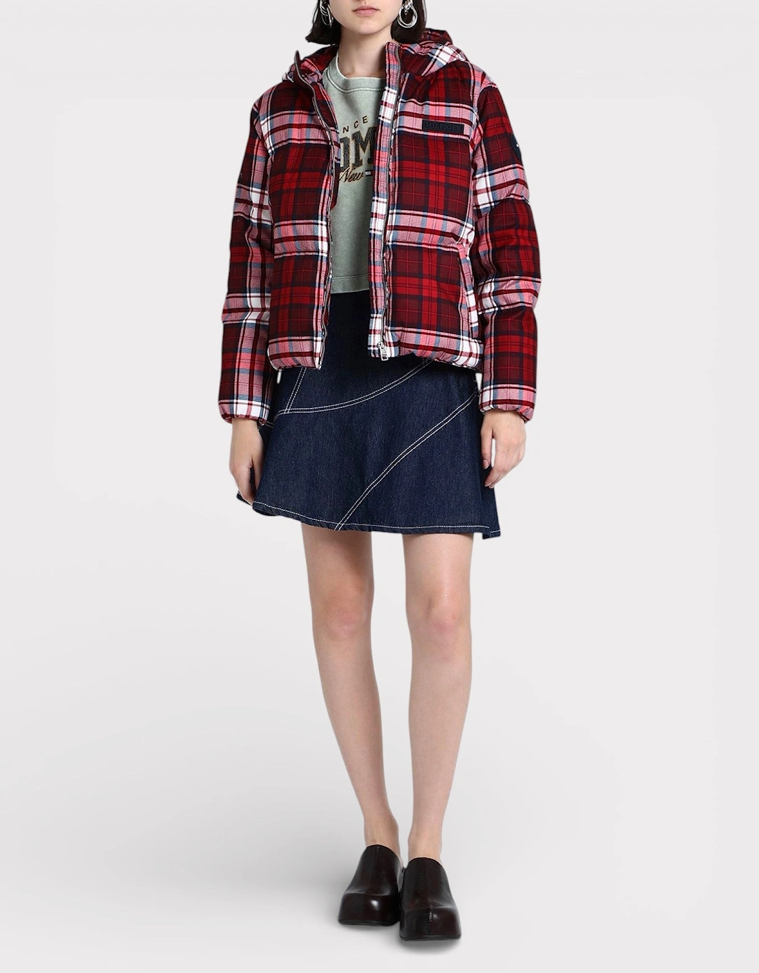 New York Tartan Puffer Jacket Red