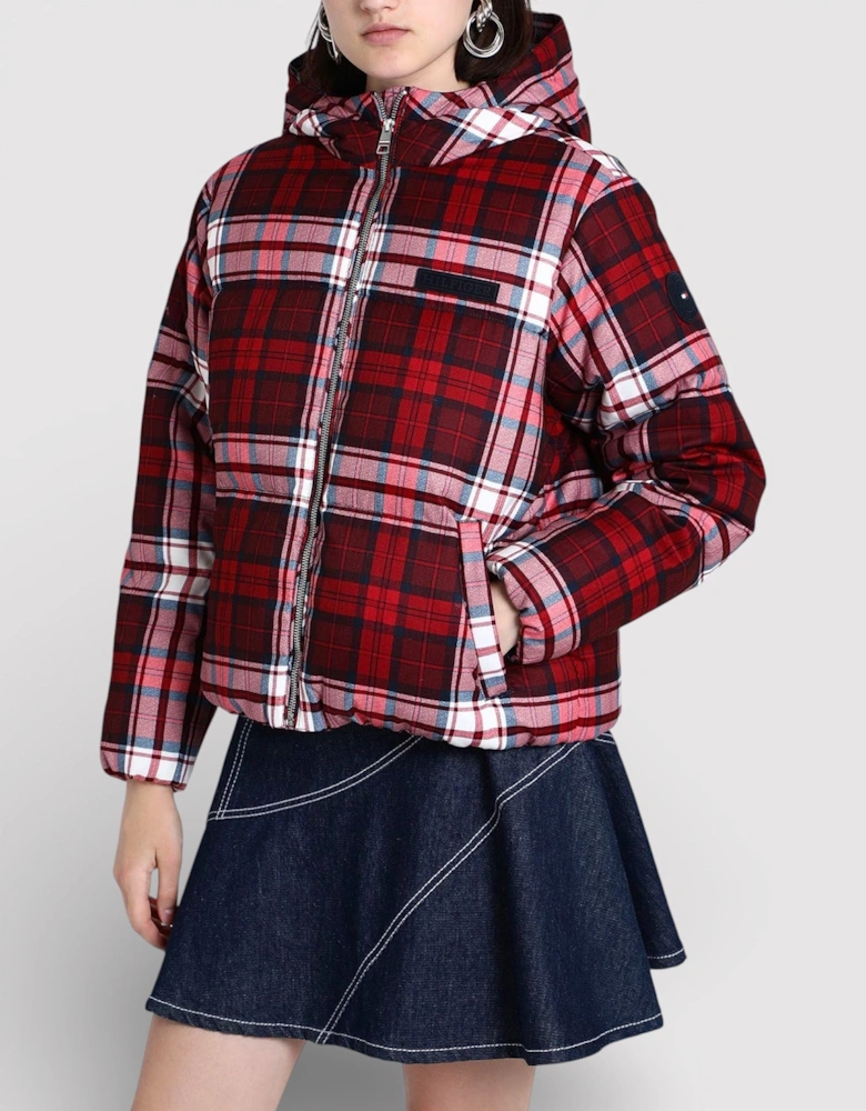 New York Tartan Puffer Jacket Red