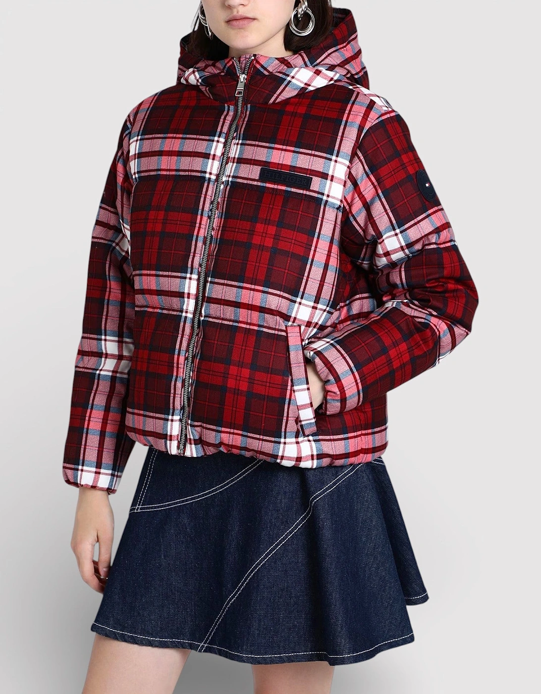 New York Tartan Puffer Jacket Red