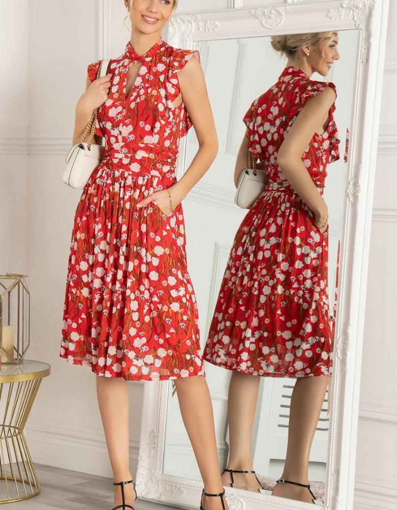 Lunna High Neck Frill Mesh Dress