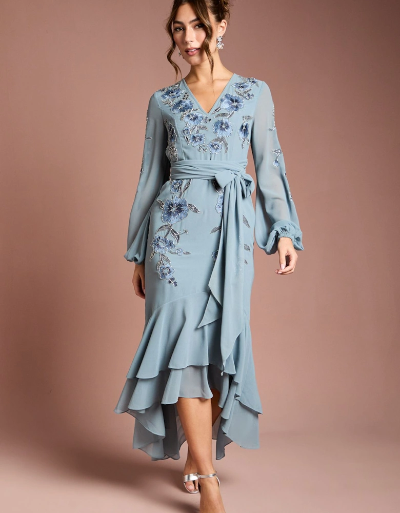 Sequin Embellished And Embroidered High Low Maxi Dress