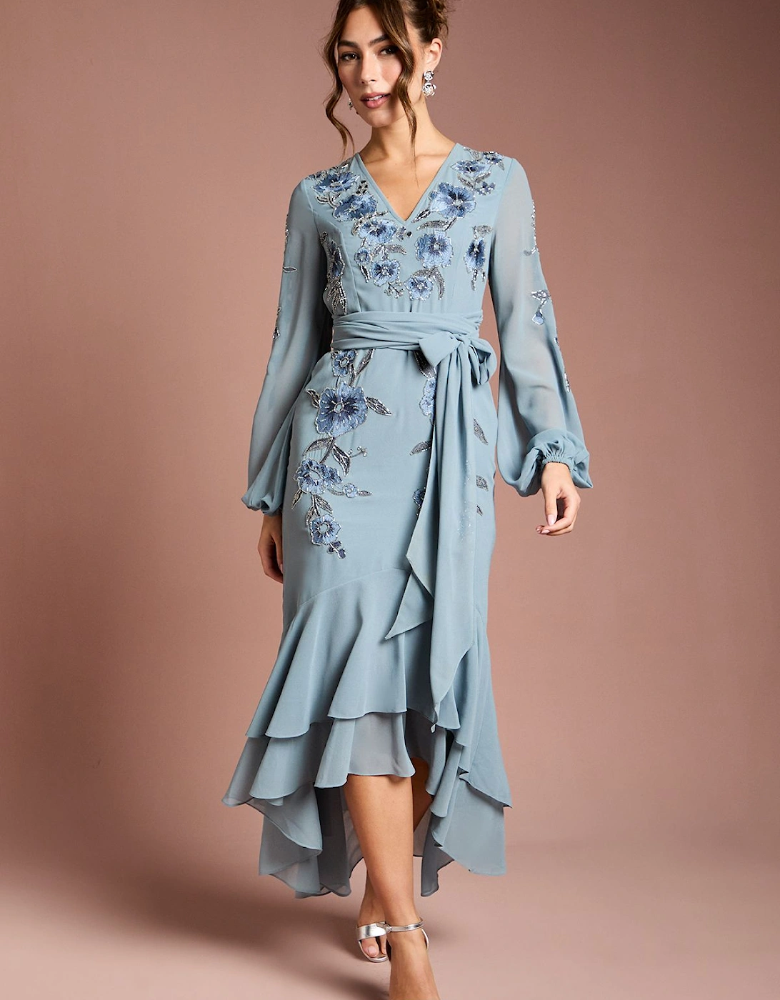 Sequin Embellished And Embroidered High Low Maxi Dress, 2 of 1