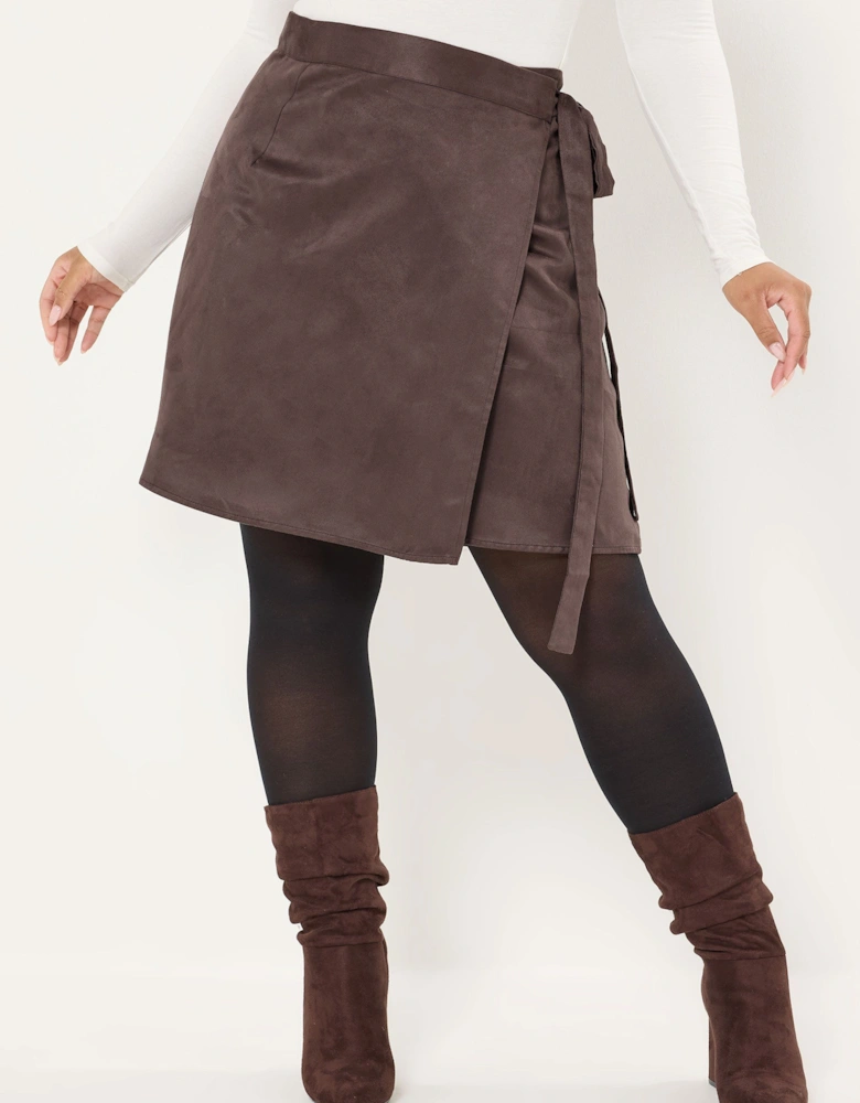 Faux Suede Wrap Mini Skirt