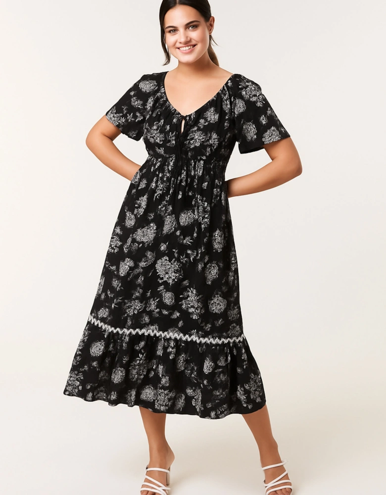 Patterned Wrap Front Pleated Maxi Dress