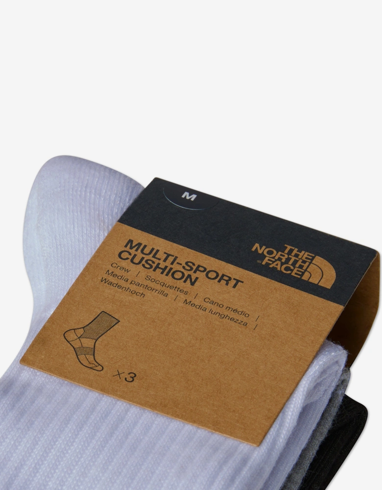 Kids Multi Sport Cush Crew Socks Set (3 Pack) in Black