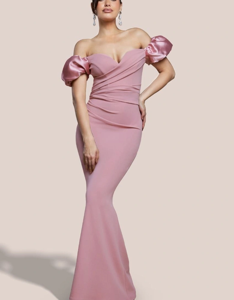 Puffy Satin  Sleeve Scuba Maxi Dress