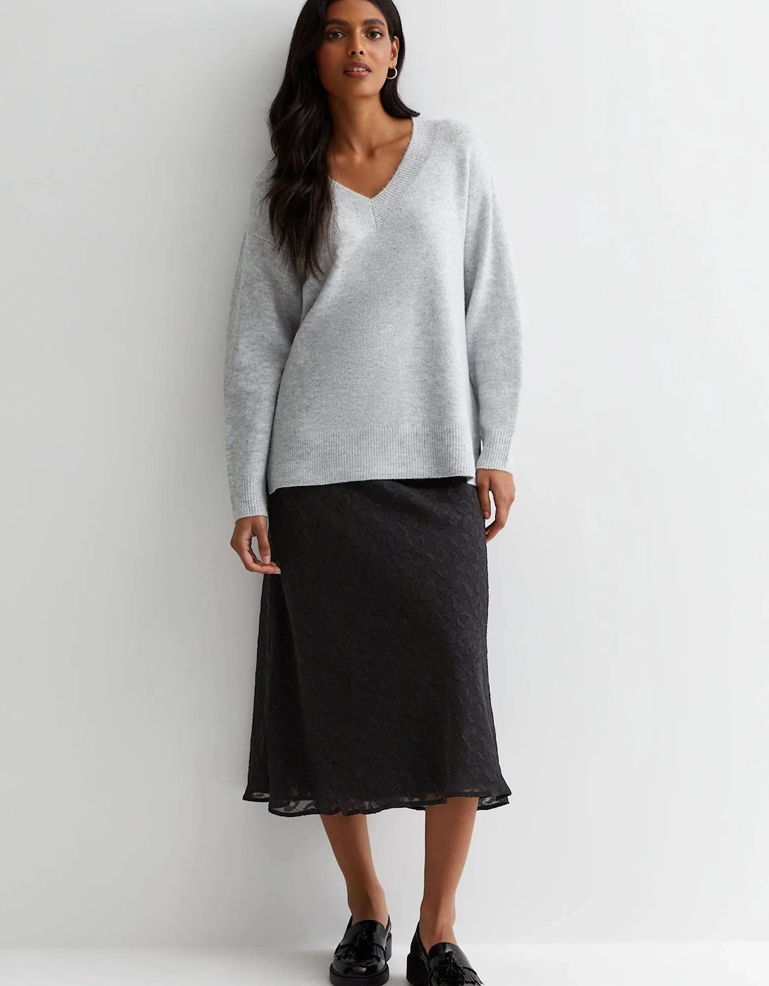 Black Animal Print Jacquard Bias Midi Skirt, 2 of 1