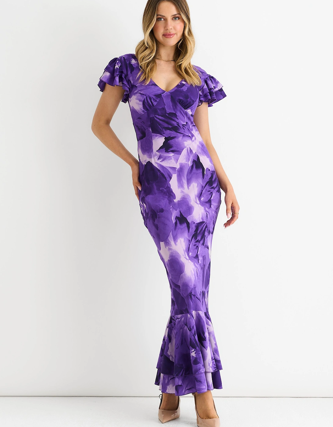 Purple Watercolour Floral Maxi Dress, 2 of 1