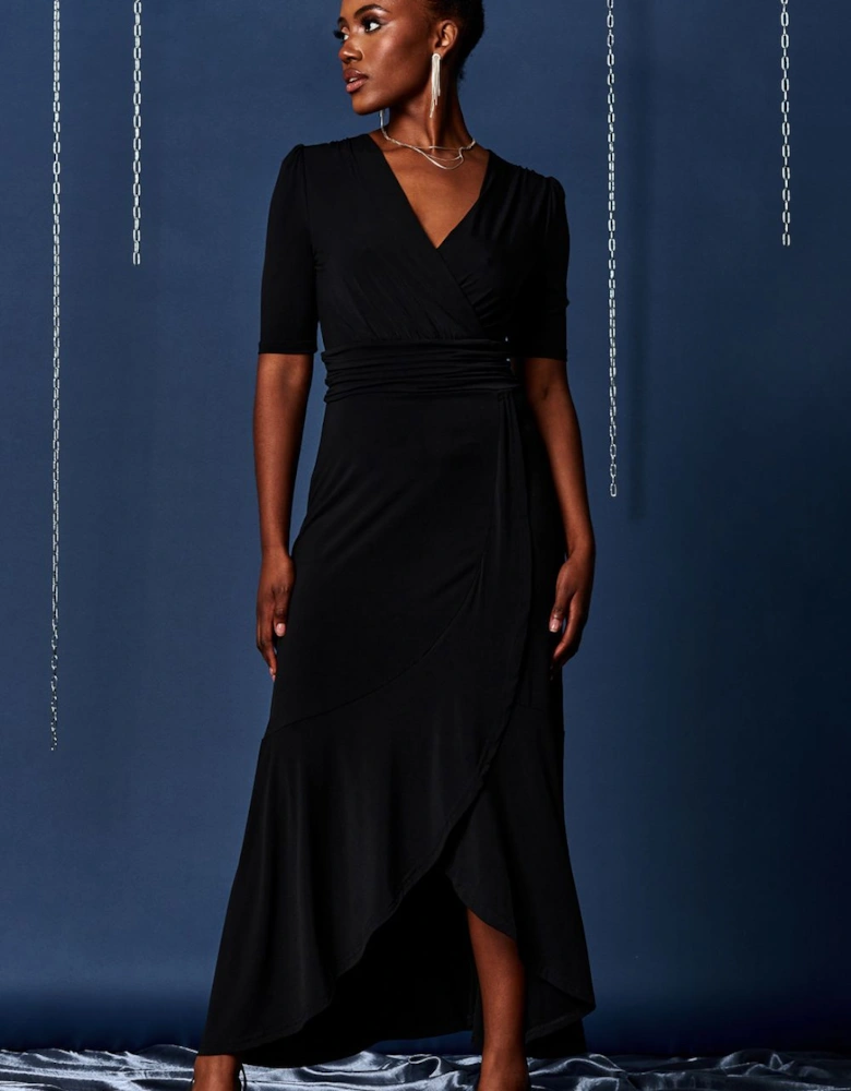 Wrap Front Frill Hem Maxi Dress