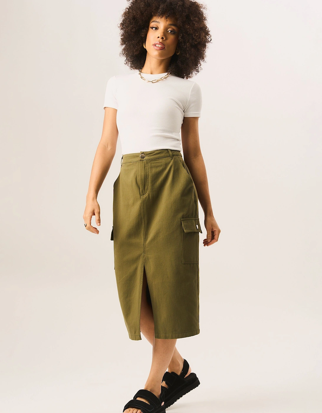 Khaki Cargo Midi Skirt, 2 of 1