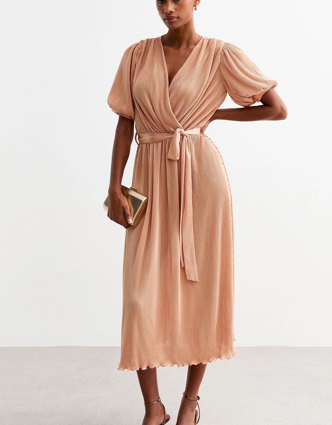 Nude Short Sleeves Plisse Wrap  Midi Dress, 2 of 1