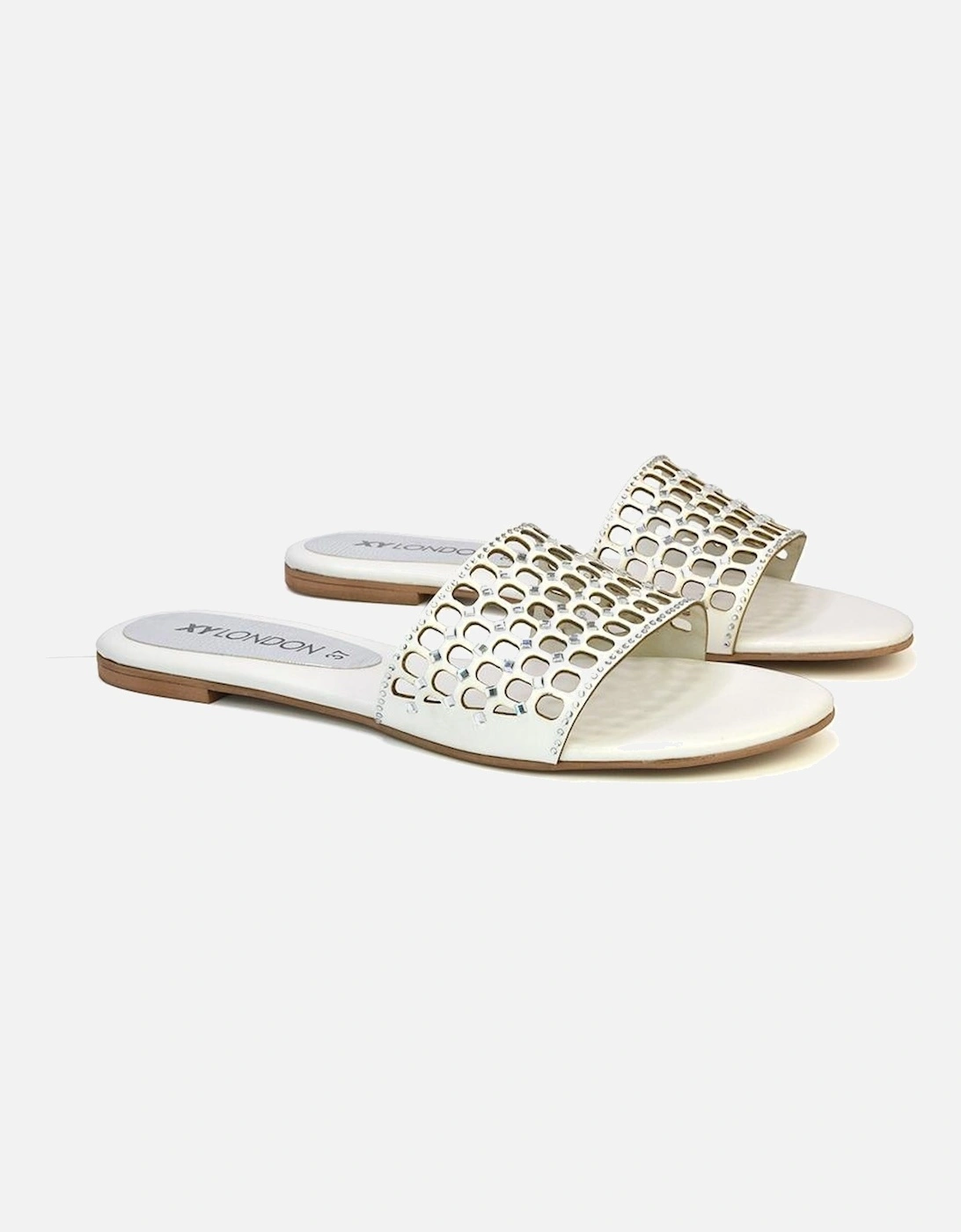 Womens/Ladies Abbie Diamante Cut Out Flat Sliders