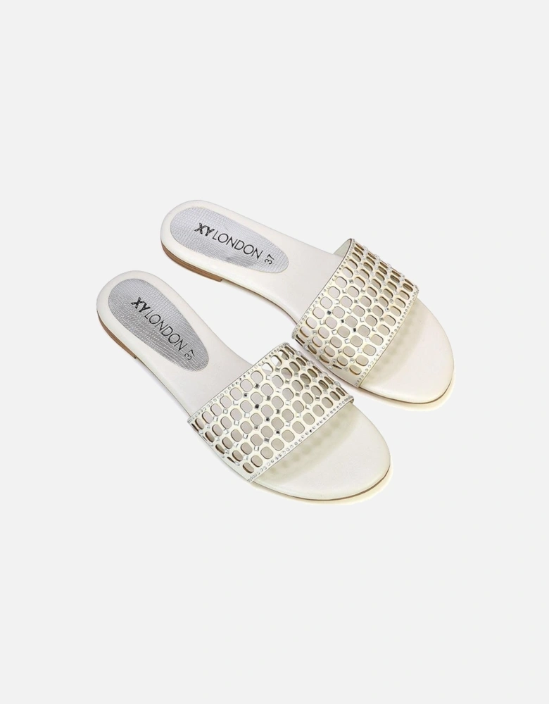 Womens/Ladies Abbie Diamante Cut Out Flat Sliders
