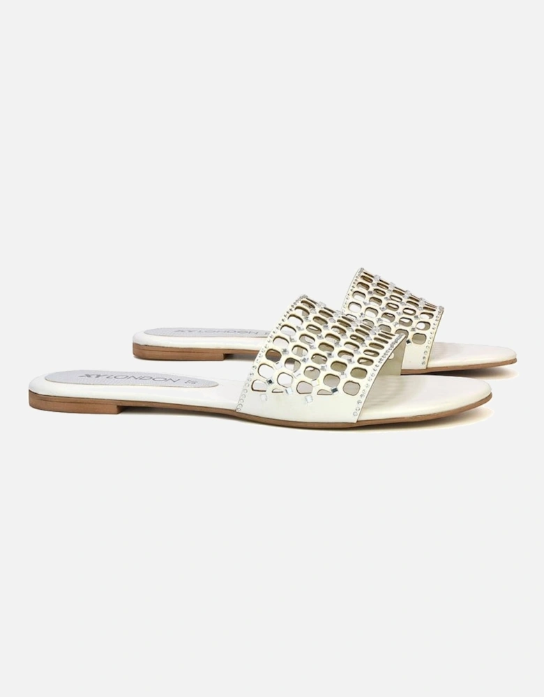 Womens/Ladies Abbie Diamante Cut Out Flat Sliders